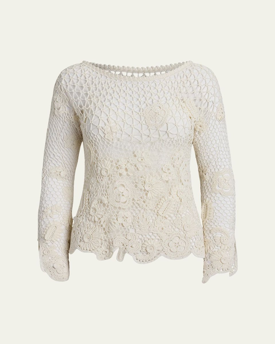 Floral Crochet Dolman-Sleeve Sweater